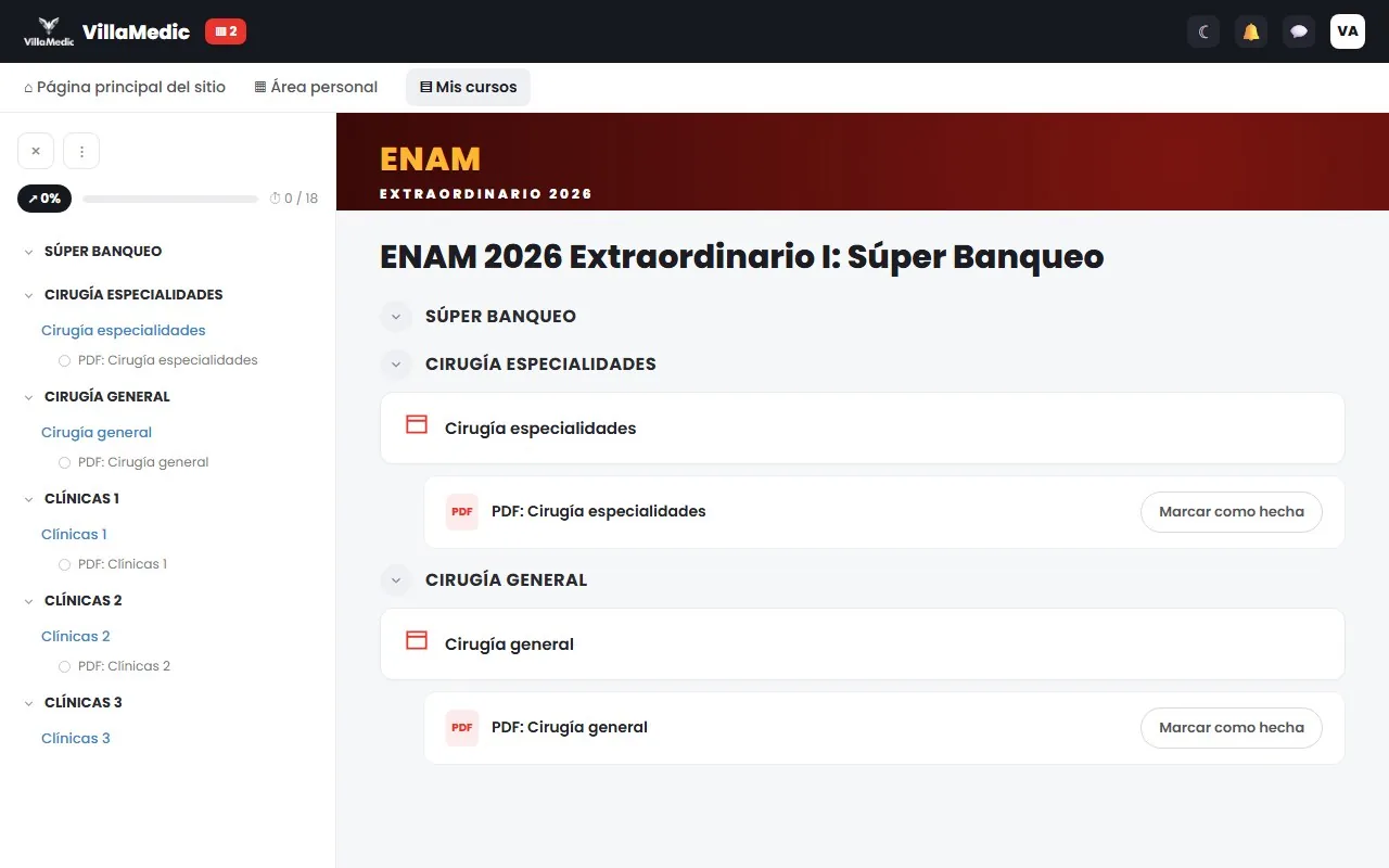 Campus: contenido del curso por áreas